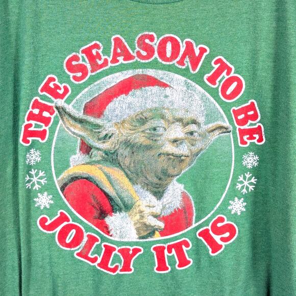 Star Wars Yoda Christmas T Shirt Large Men’s Green Fifth Sun Tee Season Be Jolly - Picture 2 of 4